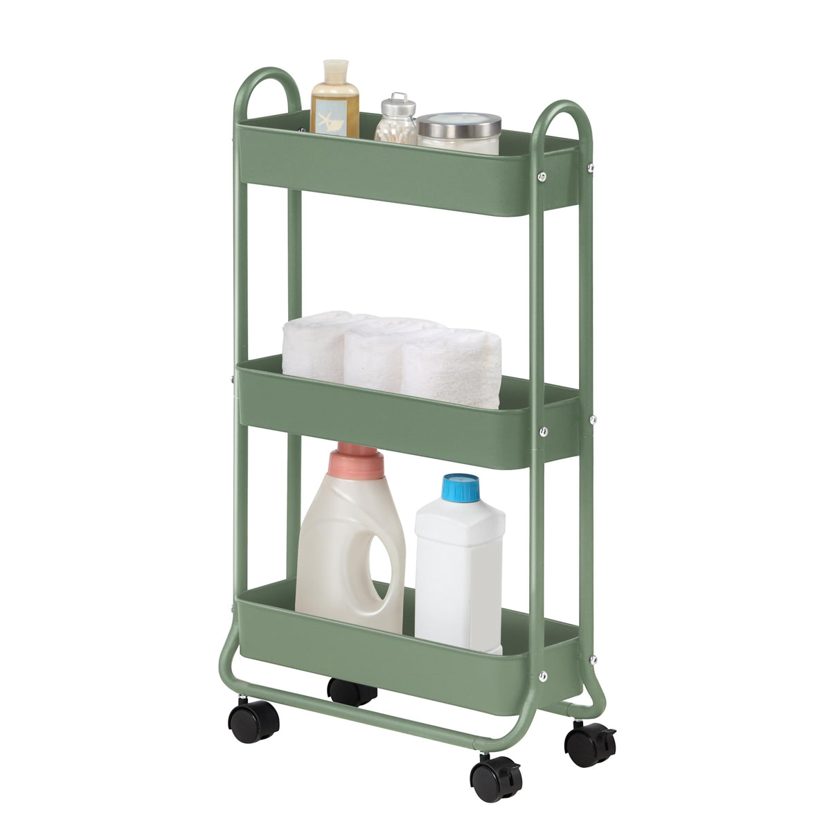 SunnyPoint Slim Rolling Storage Cart, 3 Tier Bathroom Storage Organizer Bathroom, Laundry Utility