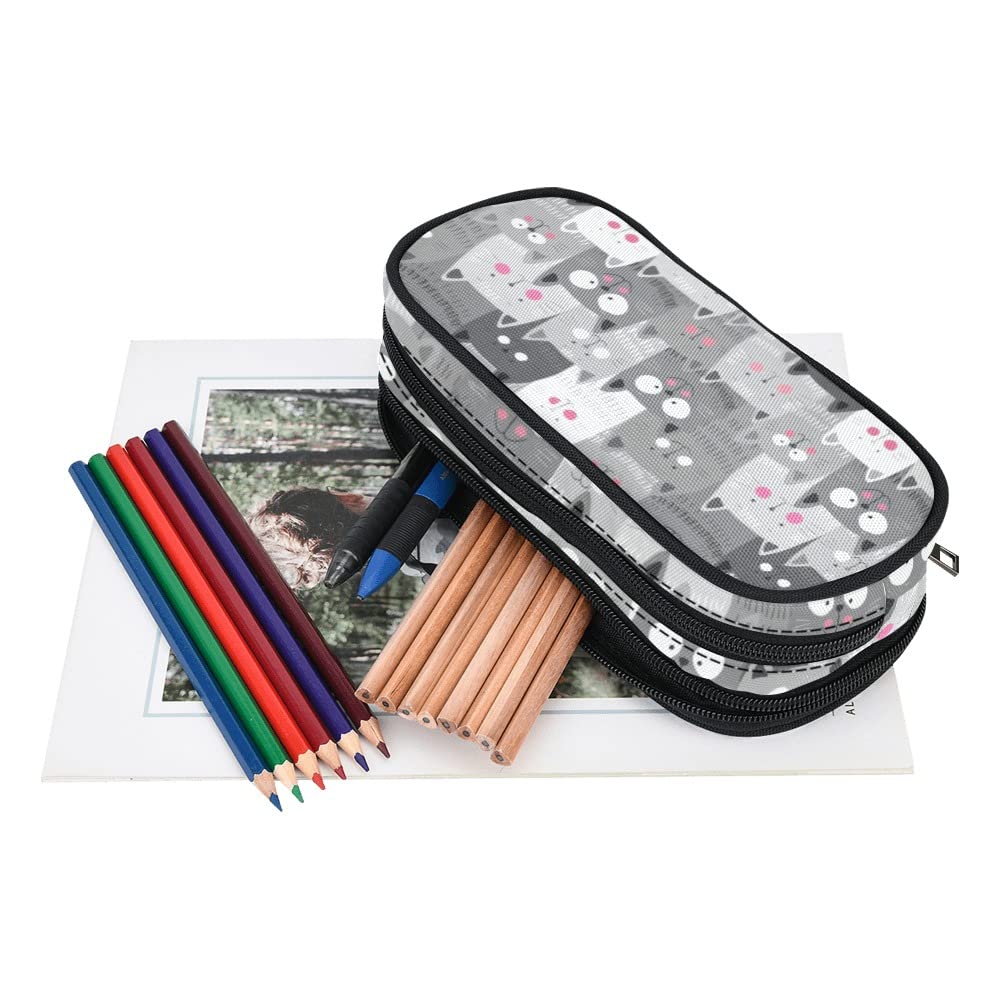 ANANGTEE Grey Cats Pencil Pouch Case for Boys Girls 10x5 Big Storage