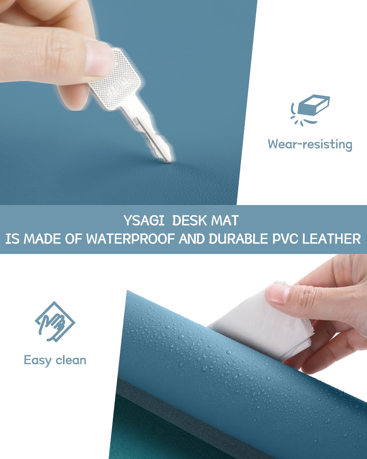 YSAGi Non-Slip Leather Desk Pad L Size, Waterproof Laptop Computer Desk Keyboard Mat, Table