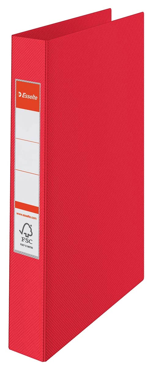 Esselte 2 Ring Binder, PP, Holds up to 190 Sheets, Vivida Range, 42 mm Spine, 14451 - A4, Red