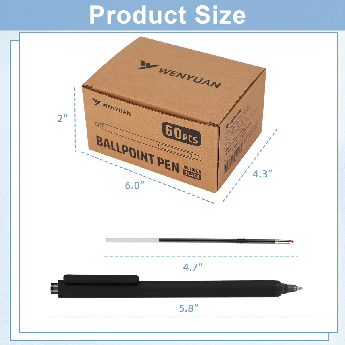 WY WENYUAN 100 Pcs Black Pens Bulk, 1.0mm Bold Point Quick Drying Ballpoint Pens, Retractable Bulk