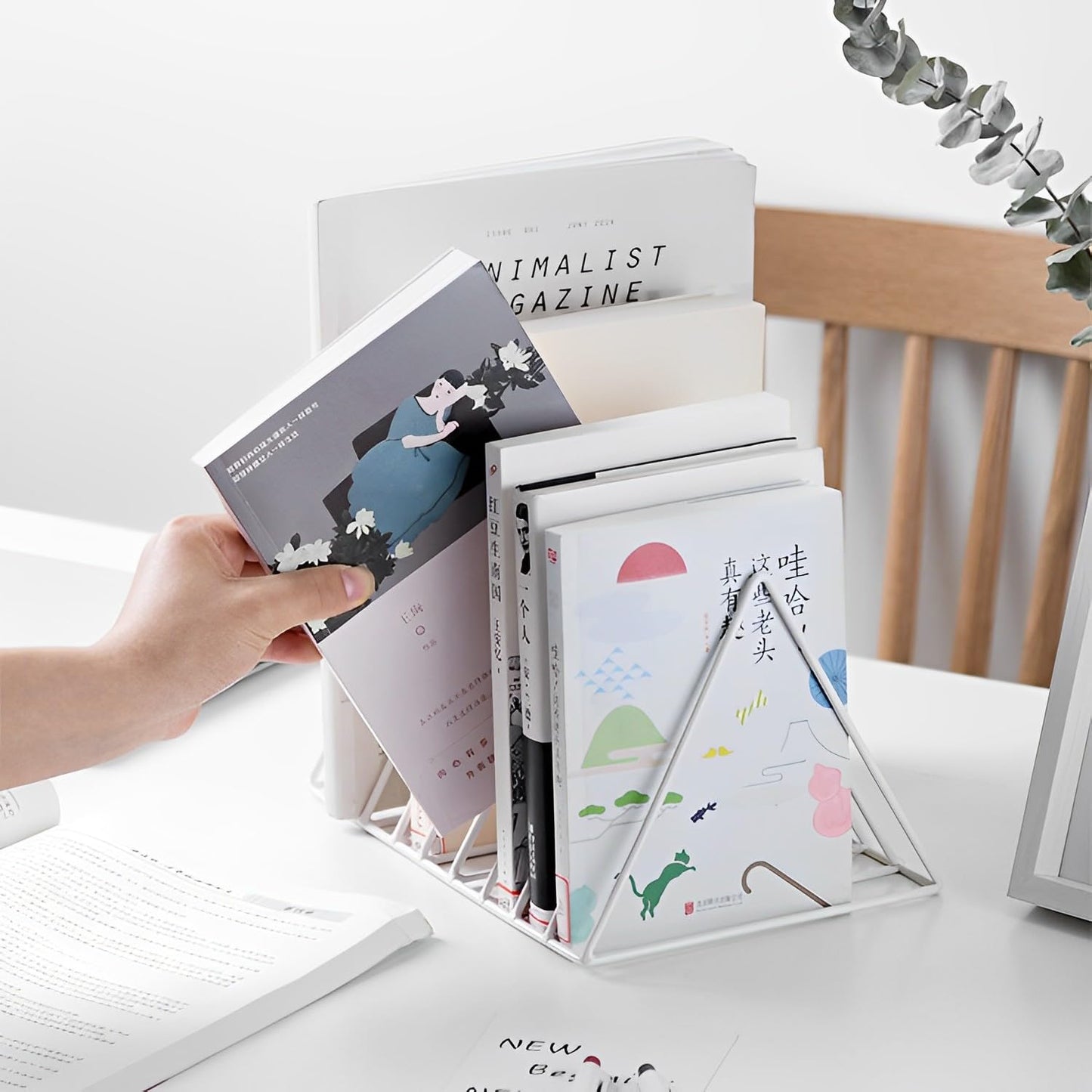 Sooyee 2 Pack 9 Slot White Magazine Holder, Desktop File Sorter Organizer Triangle Bookshelf Decor