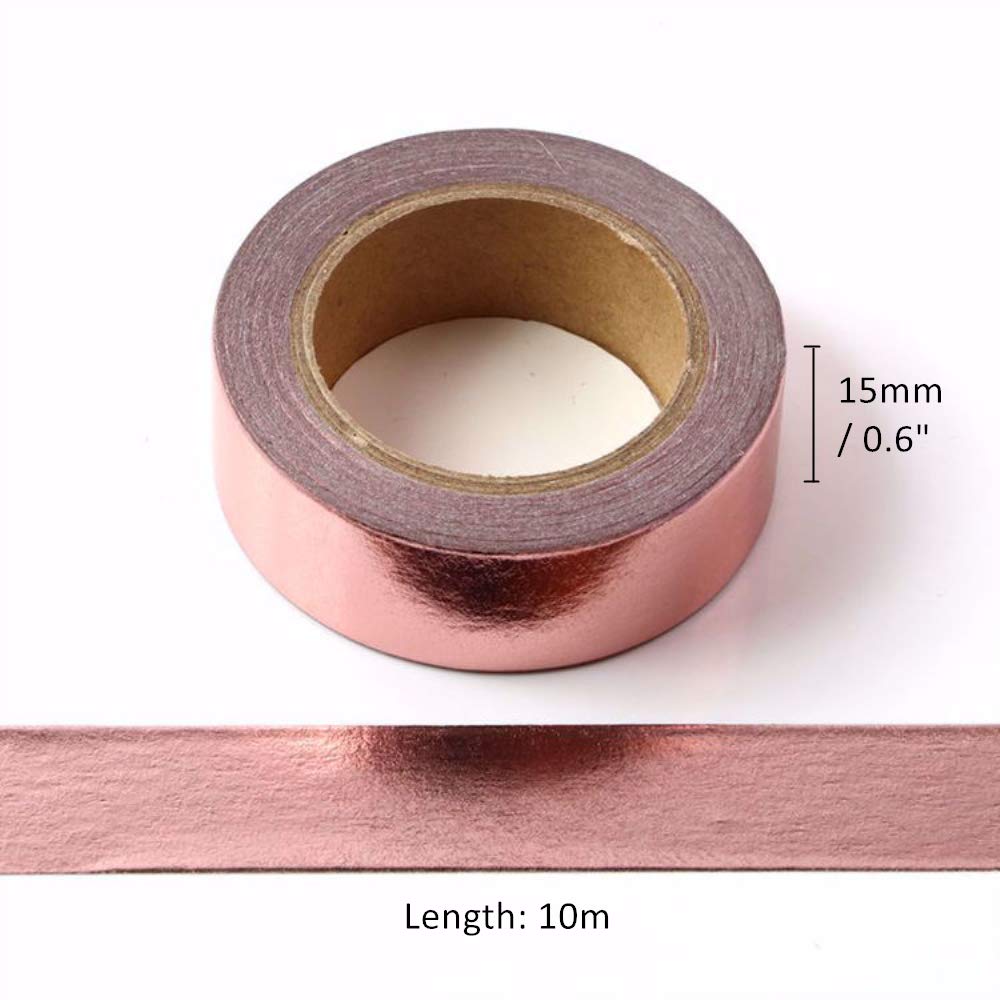 MEI YI TIAN 6 Rolls Rose Gold Foil Washi Tape Set 15mm x 10m Gilding Paper Adhesive Masking Tapes