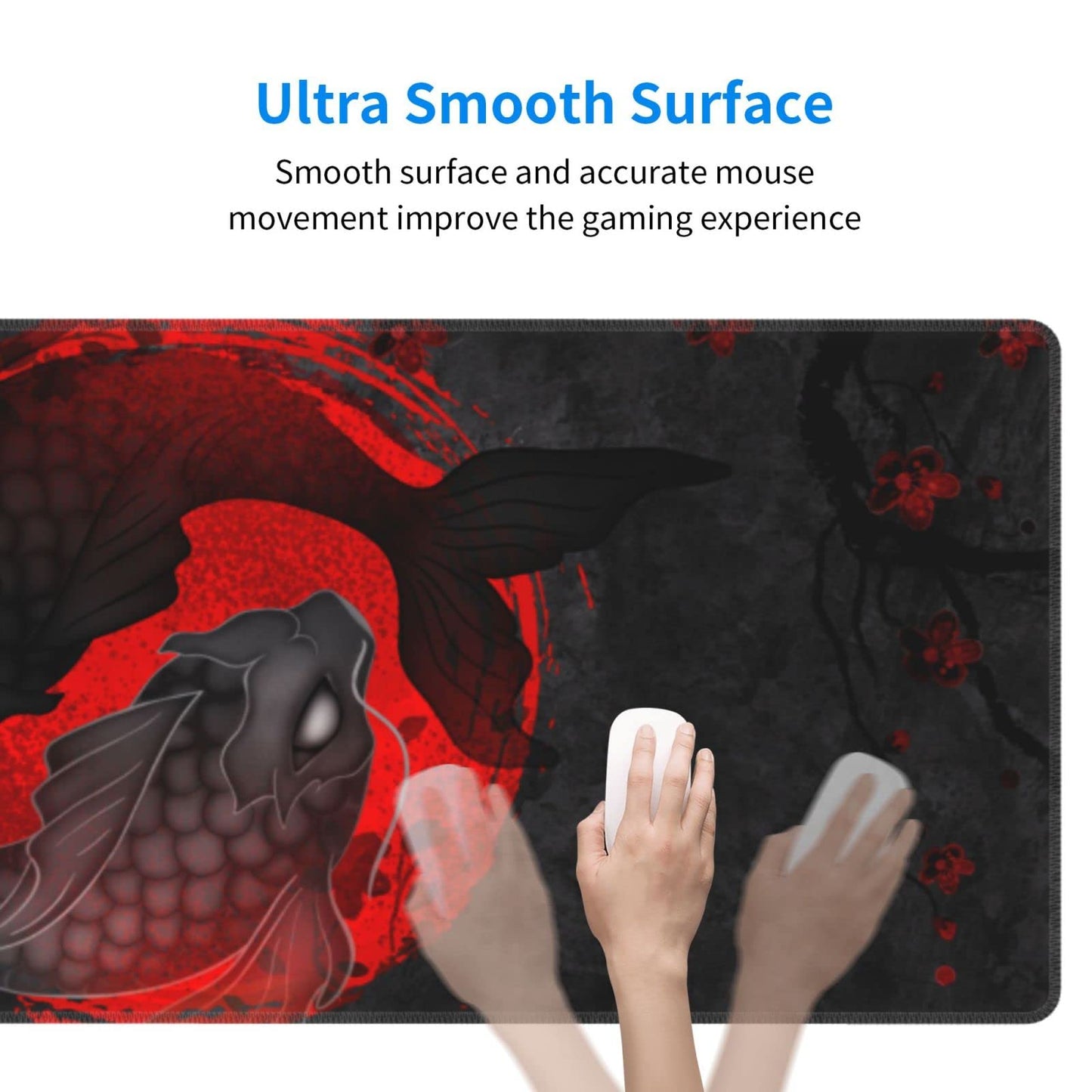 Japanese Yin and Yang Koi Carp Gaming Mouse Pad XL, Non Slip Rubber Base Mousepad, Stitched Edges