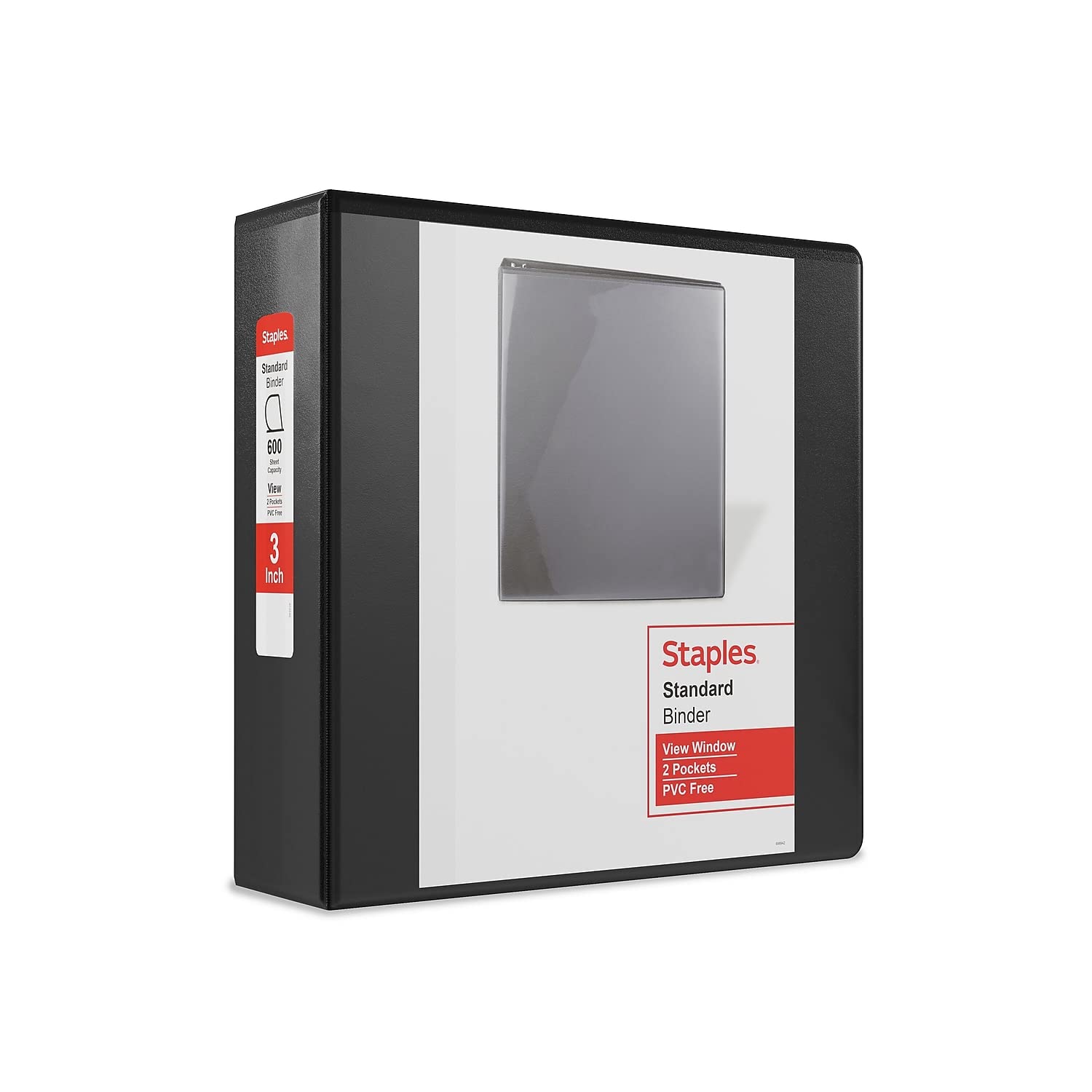Staples Standard 3-Inch D-Ring View Binder, Black, Holds 600 Sheets