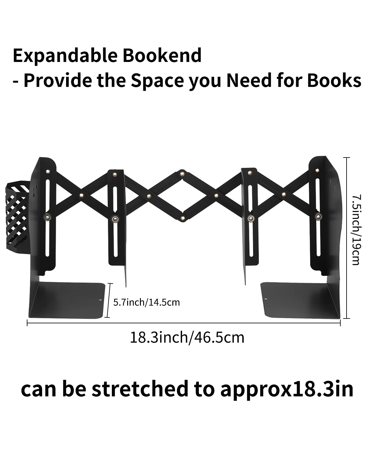 MSDADA Adjustable Bookends, Book Ends for Heavy Books, Expandable Book Organizer with Pen Holder