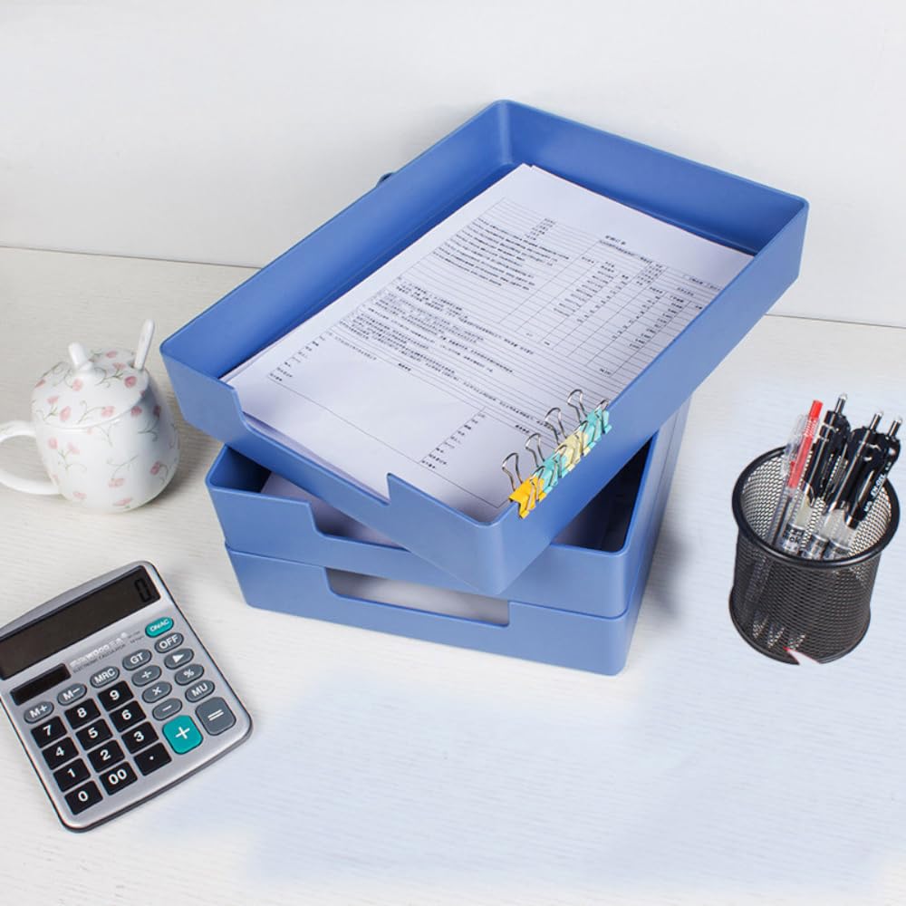 RHONZHAO Stackable Letter Tray, 2 Pack Blue, Desk Organizer