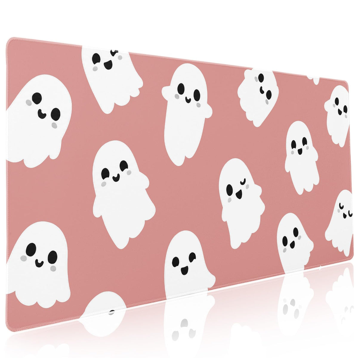 Halloween Cute Ghost Mouse Pad Kawaii Cartoon Spooky Funny Spirit Extended Desk Mat Non-Slip Rubber