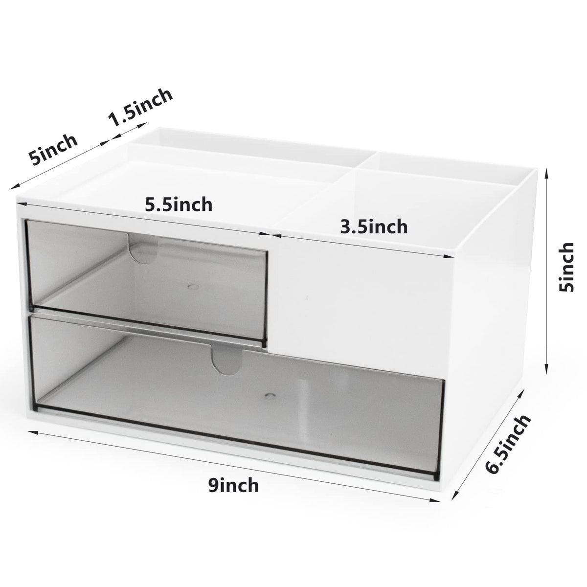 Desk Drawer Organizer, Desk Storage Box with 2 Drawers and 4 Compartments, Multifunctional Desk