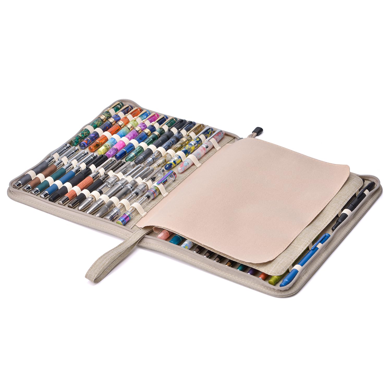 Lanxivi 48 Fountain Pen Case Tan Organizer Bag, Waterproof Canvas Pen Display Holder with YKK zipper