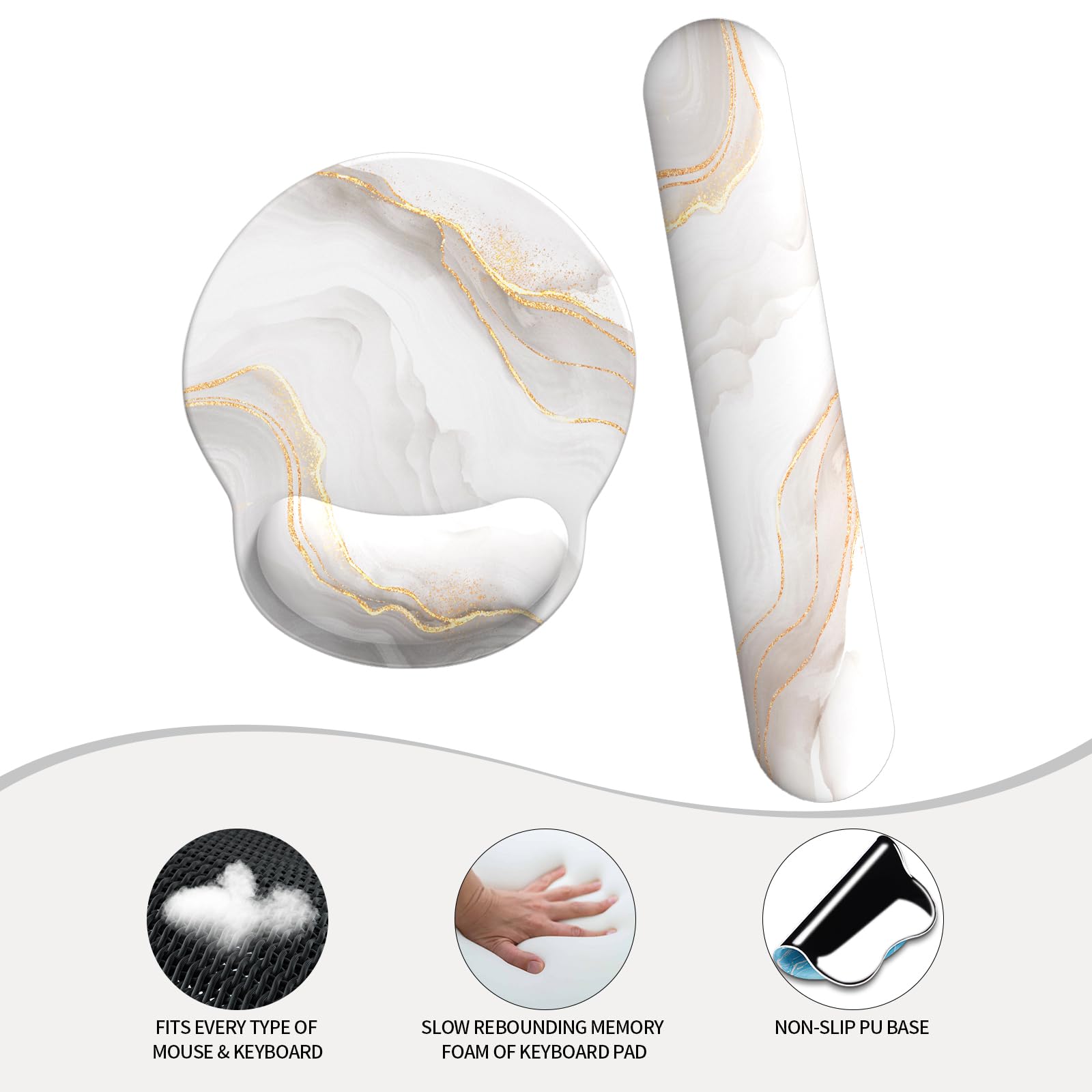 eulps Mouse Pad Wrist Support, Ergonomic Memory Foam Keyboard Wrist Pad & Gel Wrist Rest Set for