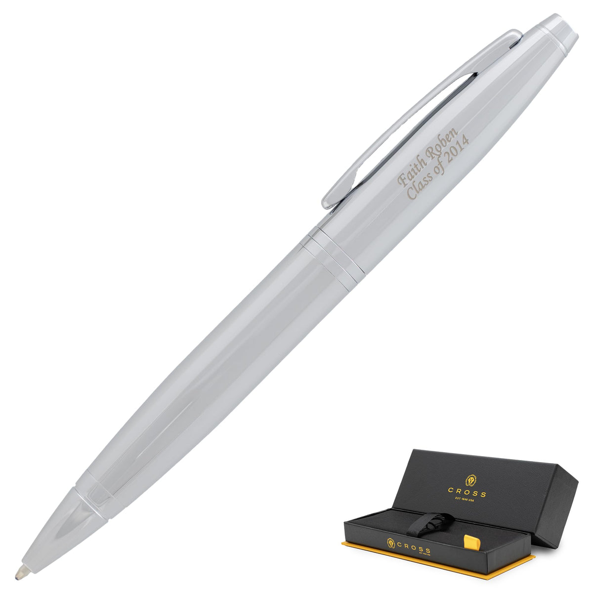 Cross Calais Personalized Ballpoint Pen in Chrome, 2 Line