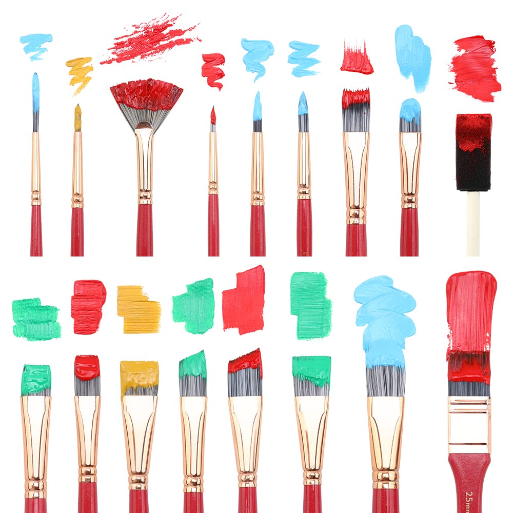 Transon 20Pcs Art Paint Brush Kit with Storage Case, 16 Brushes + Foam Brush Spatula Sponge for