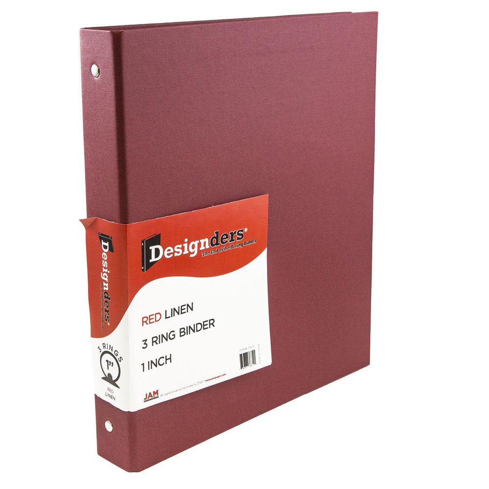JAM PAPER Premium Linen Textured 1 inch Binders - Red 3 Ring Binder - Sold Individually