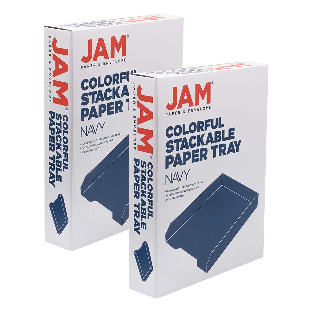 JAM PAPER Stackable Paper Trays - Navy Blue - Desktop Document, Letter, & File Organizer Tray