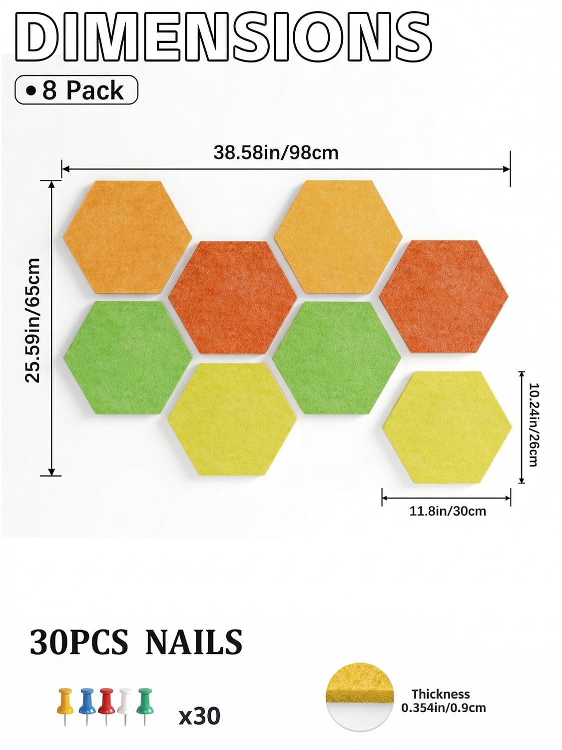 Uoisaiko 8-Pack Hexagon Felt Bulletin Board Tiles, Cork Board Alternative