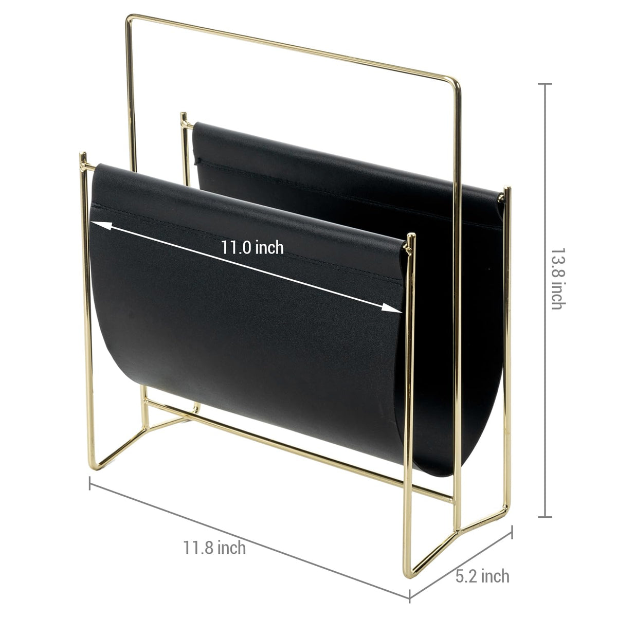 MyGift Black Leatherette Magazine Holder with Gold Metal Frame, 13 Inch
