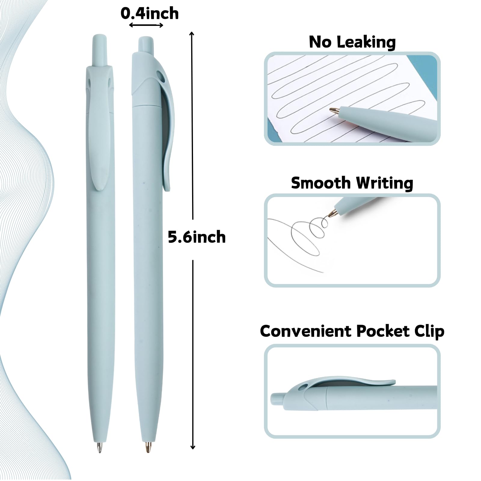 Wiaziert BallPoint Pens, 50 Pack (BLACK Ink),Bulk Pens, Mint Blue Barrel,Click Pens for Office Home