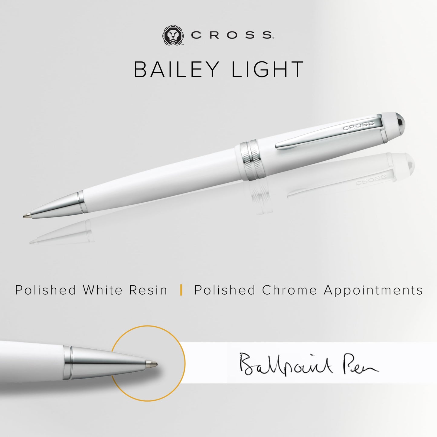 Cross Bailey Light White Ballpoint Pen, Medium Point, Black Ink
