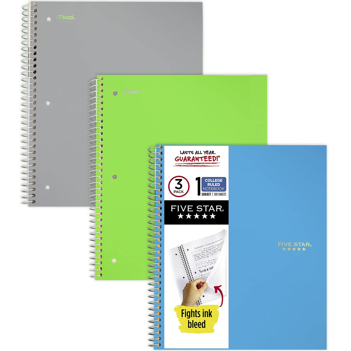 Five Star Spiral Notebooks, 1 Subject, College Ruled Paper, 100 Sheets, 11" x 8-1/2", Teal, Lime