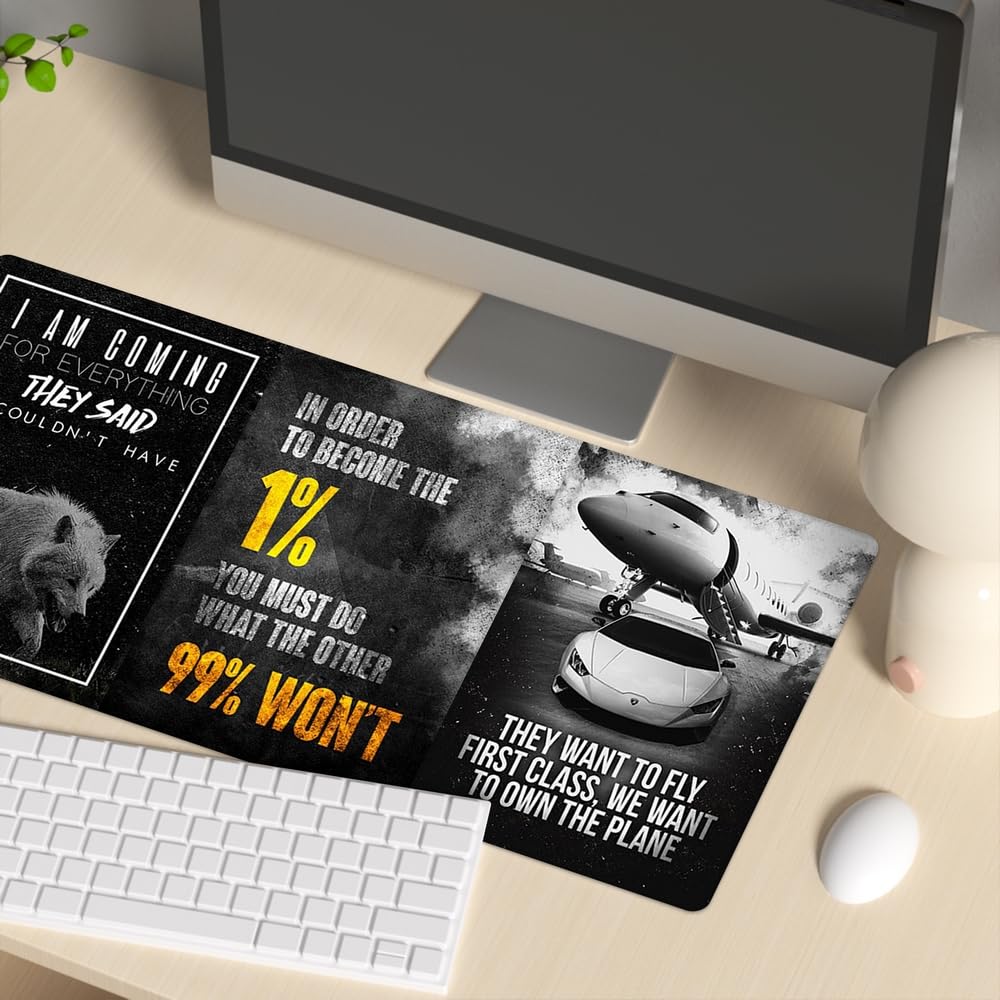 Reateforin Black and White Keyboard Mat Inspirational Mousepad Motivational Office Long Mouse Pad