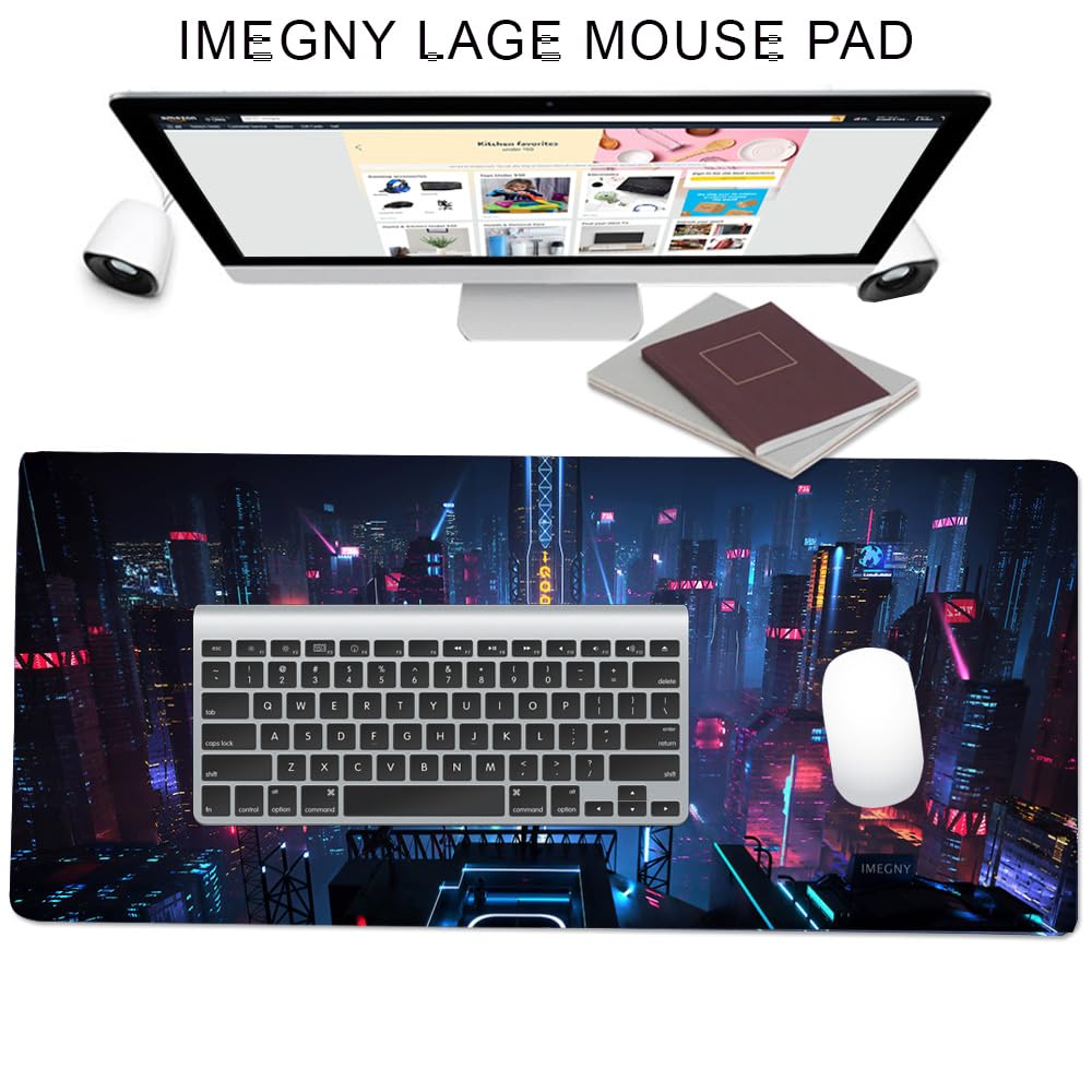Imegny Extended Gaming Mouse Pad, Portable Mat for Keyboard & Mouse with Stitched Edges + Non-Slip