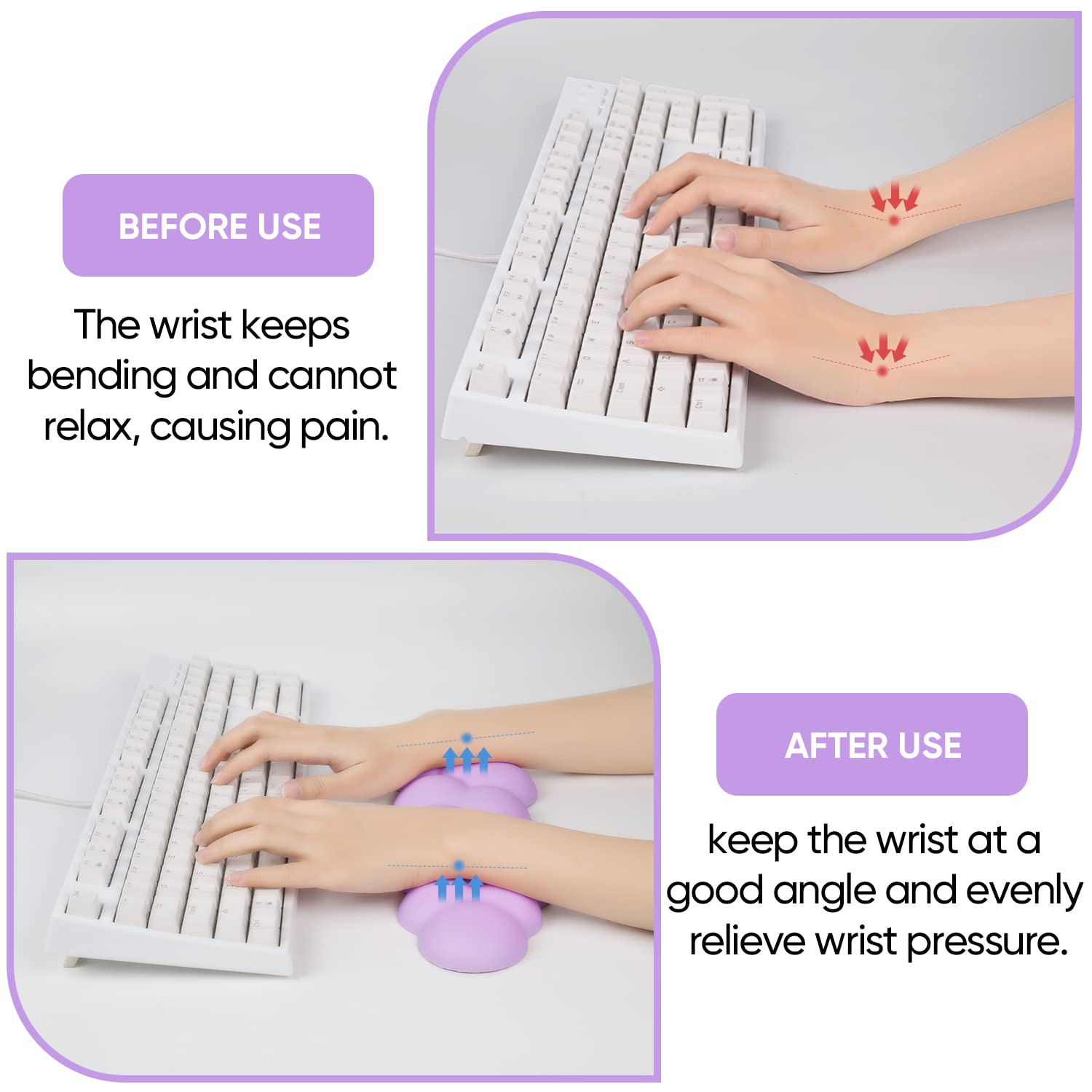 Sushret Cloud Wrist Rest Keyboard, Purple Cloud Palm Rest with PU Leather Memory Foam Cute Keyboard