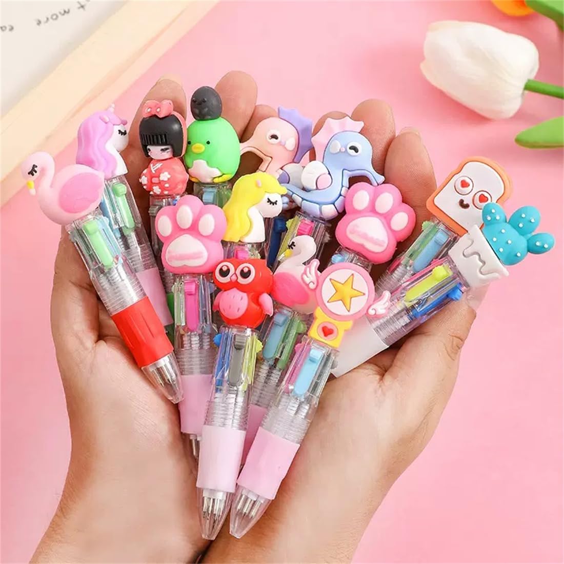 Arthink Mini Multicolor Pens, 4 in1 Kawaii Animal Party Bag Pen, Ballpoint Pens for Birthdays and