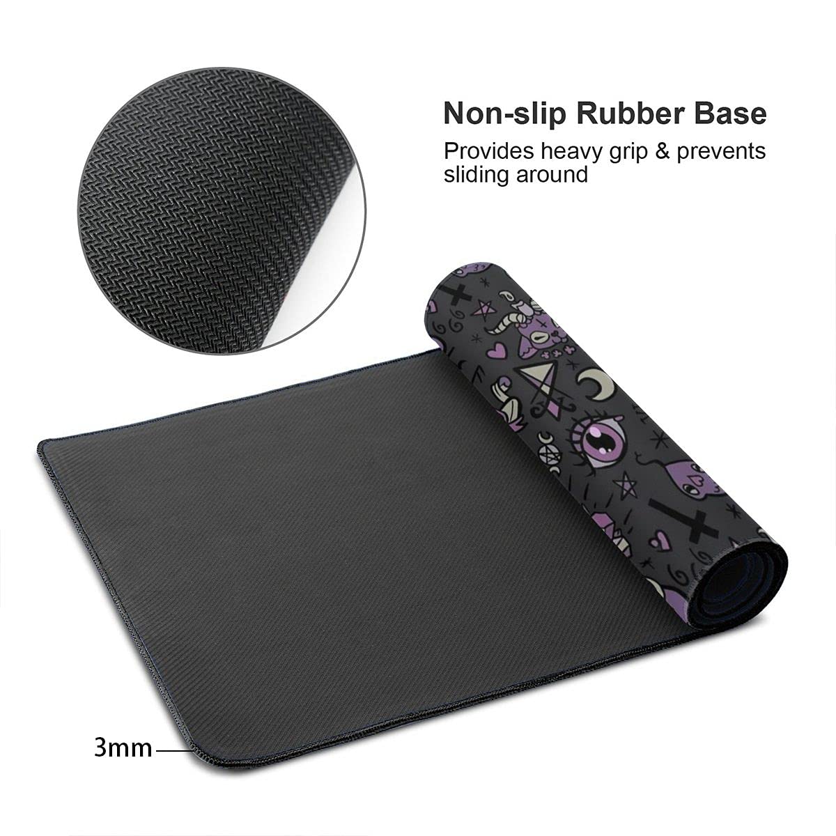 Extended Gaming Mouse Pad with Stitched Edges, Purple Black Goth Spooky Large XXL Mousepad