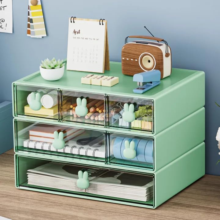 Marbrasse Desk Organizer with 6 Drawers, 3 Tier Stackable Storage Drawers Plastic Makeup Storage