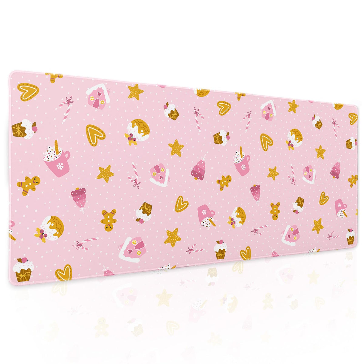 Pink Christmas Gaming Mouse Pad XL Cute Kawaii Cupcake Gingerbread Extended Big Large Desk Mat