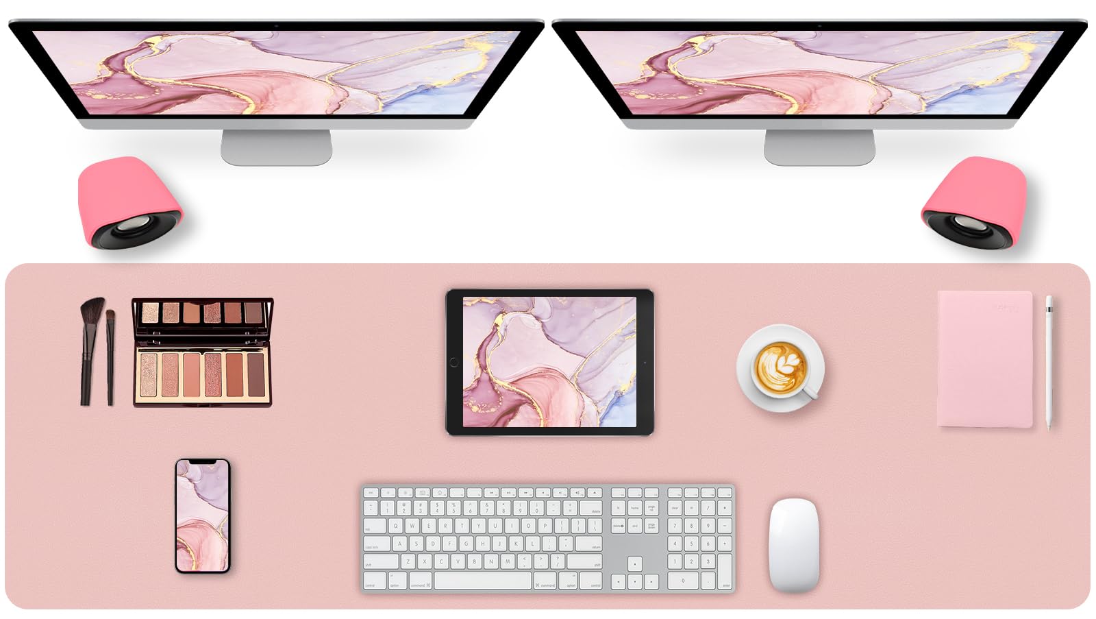 Meetcolor Leather Desk Pad Mat, Large Pink Desk Mat, 47.2" x 16.9"