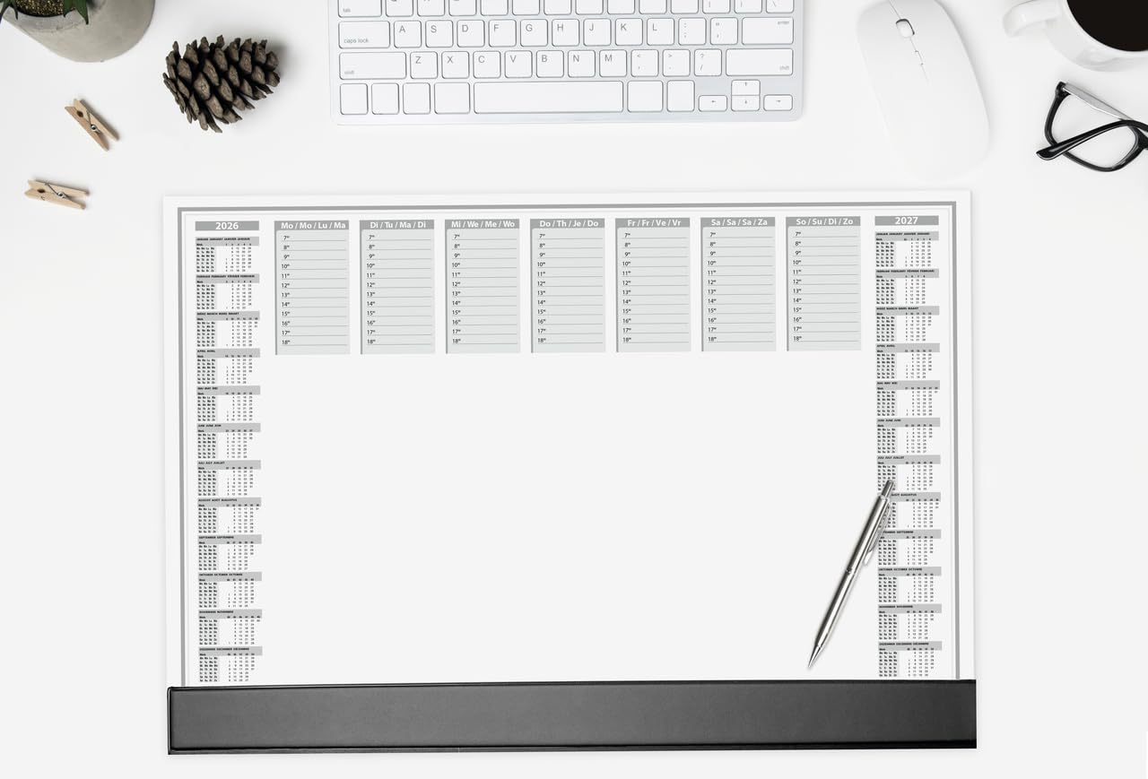 SIGEL Paper Desk Pad DIN A2 Calendar 2026-2027 Protective Strip