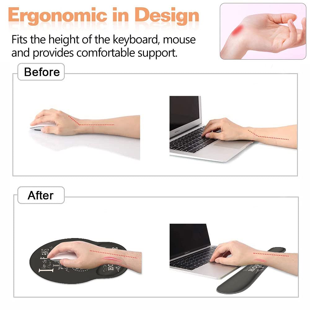 Keyboard Wrist Rest and Mouse Pad Wrist Support Set with Coasters, Non-Slip PU Base, Easy Typing