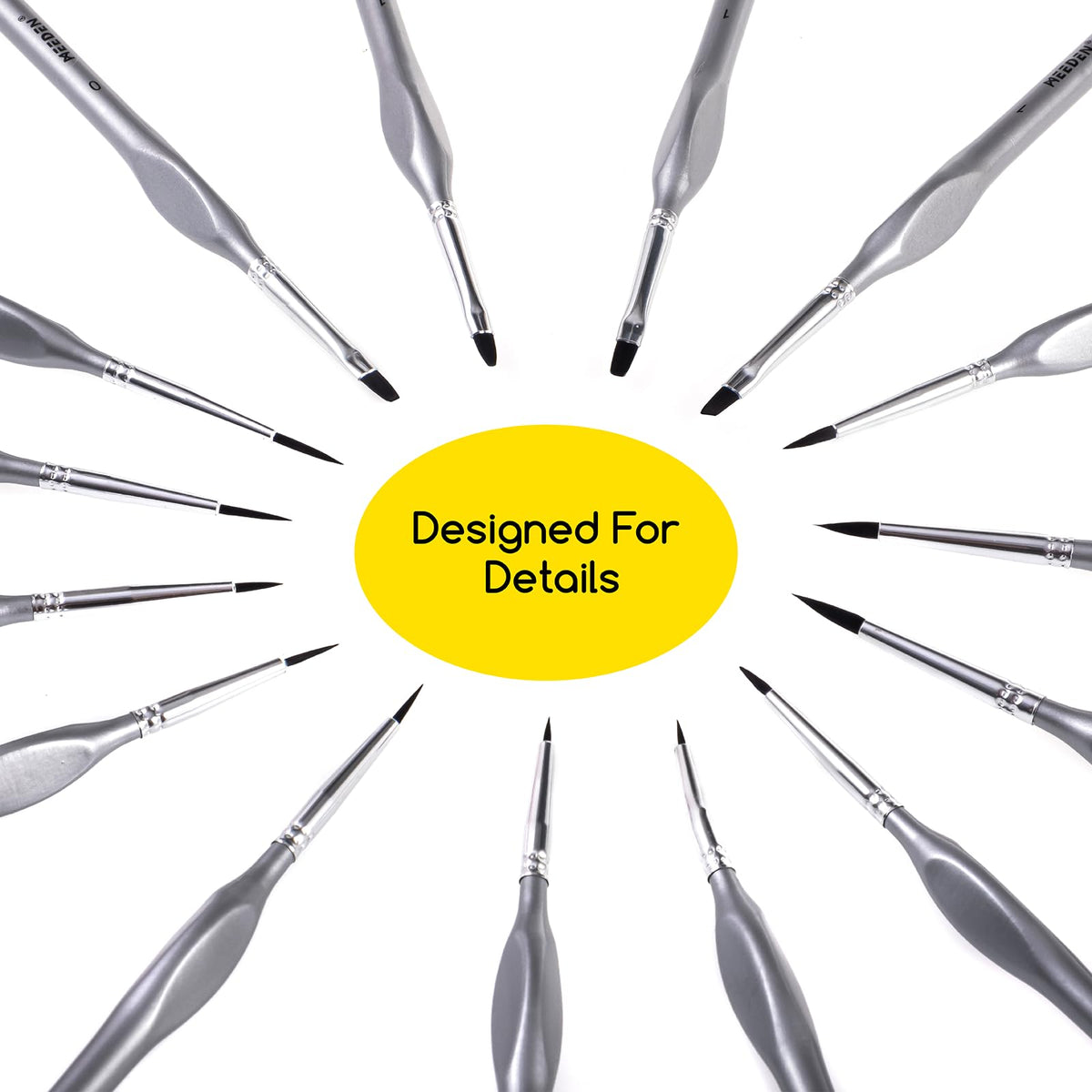 MEEDEN Miniature Paint Brush Set,15 Tiny Professional Fine Tip Detail Paint Brushes, Detailing