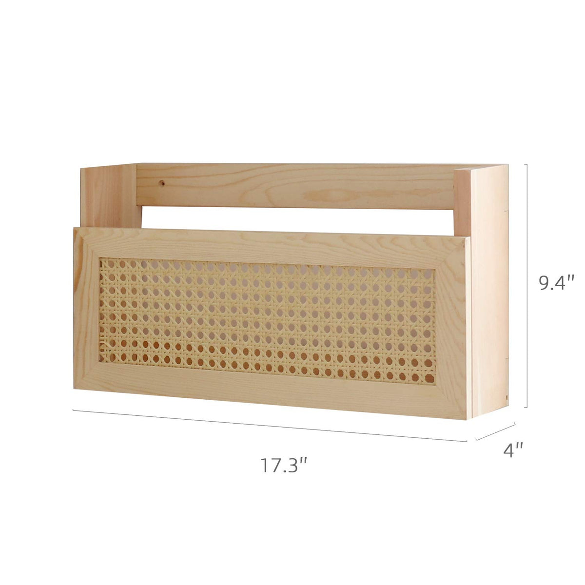 FIRADE Wood Magazine Wall Rack with PE Rattan Grid,Size 17.3" x 4" x 9.4",File Holder For