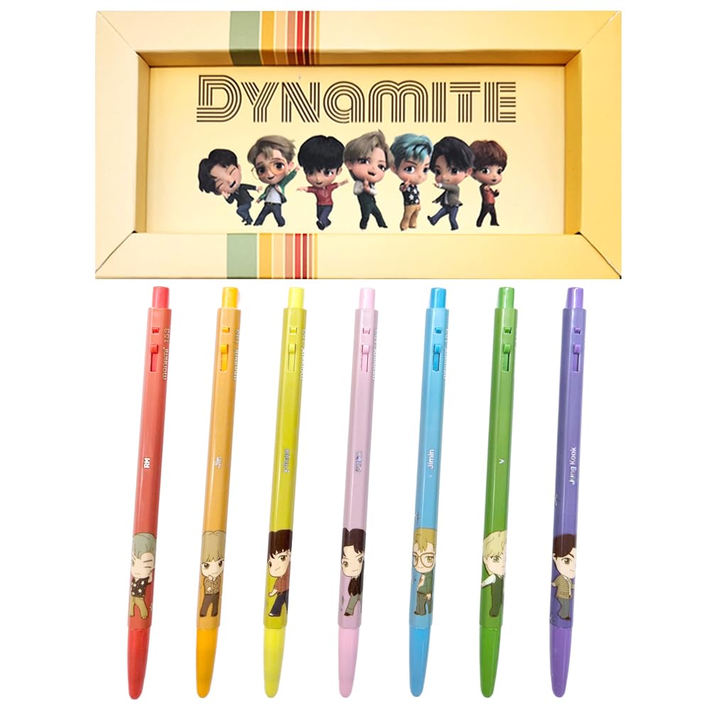 TinyTAN BTS Merchandise Official Licensed Kpop Merch Character Ballpoint Pen, 0.5mm, (1 Pack of 7