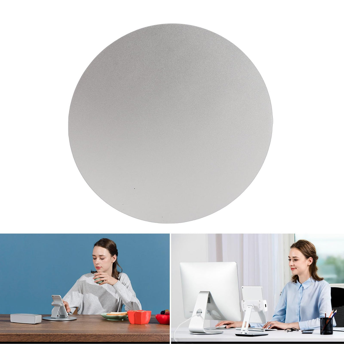 Silver Aluminum Alloy Computer Screen Monitor Turntable StandRotating Swivel Base, 360° Rotation