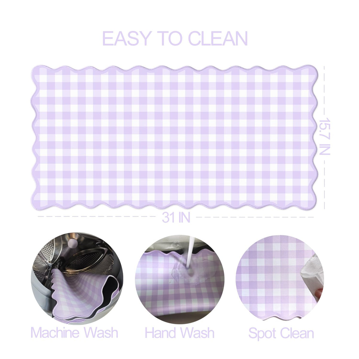 Light Purple Scalloped‌ Checkered Gingham Desk Mat Cute Pastel Large Mouse Pad Kawaii Cottagecore