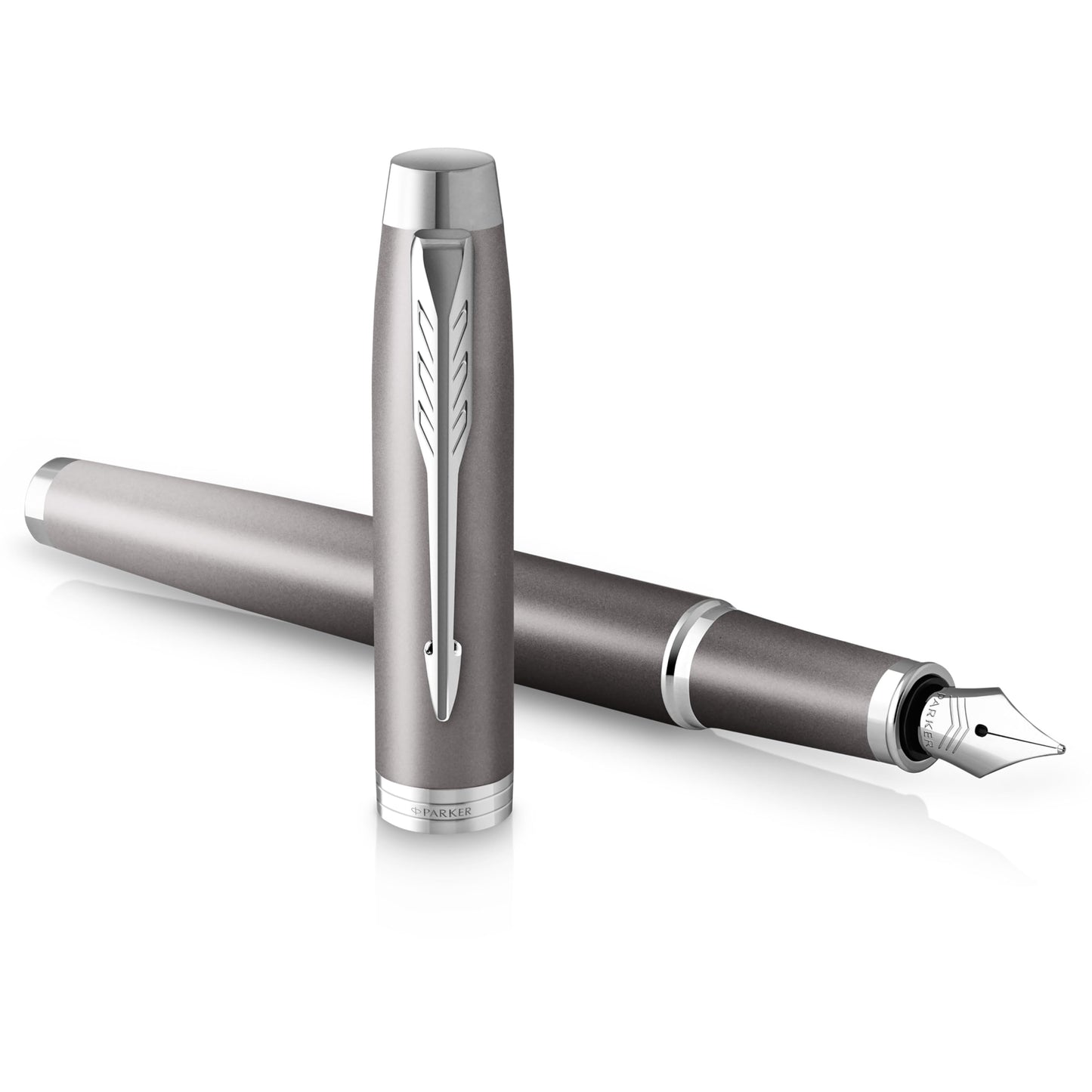PARKER IM Writing Rituals Fountain Pen, Grey Finish with Gradient, Chrome Trims, Medium Nib, Blue