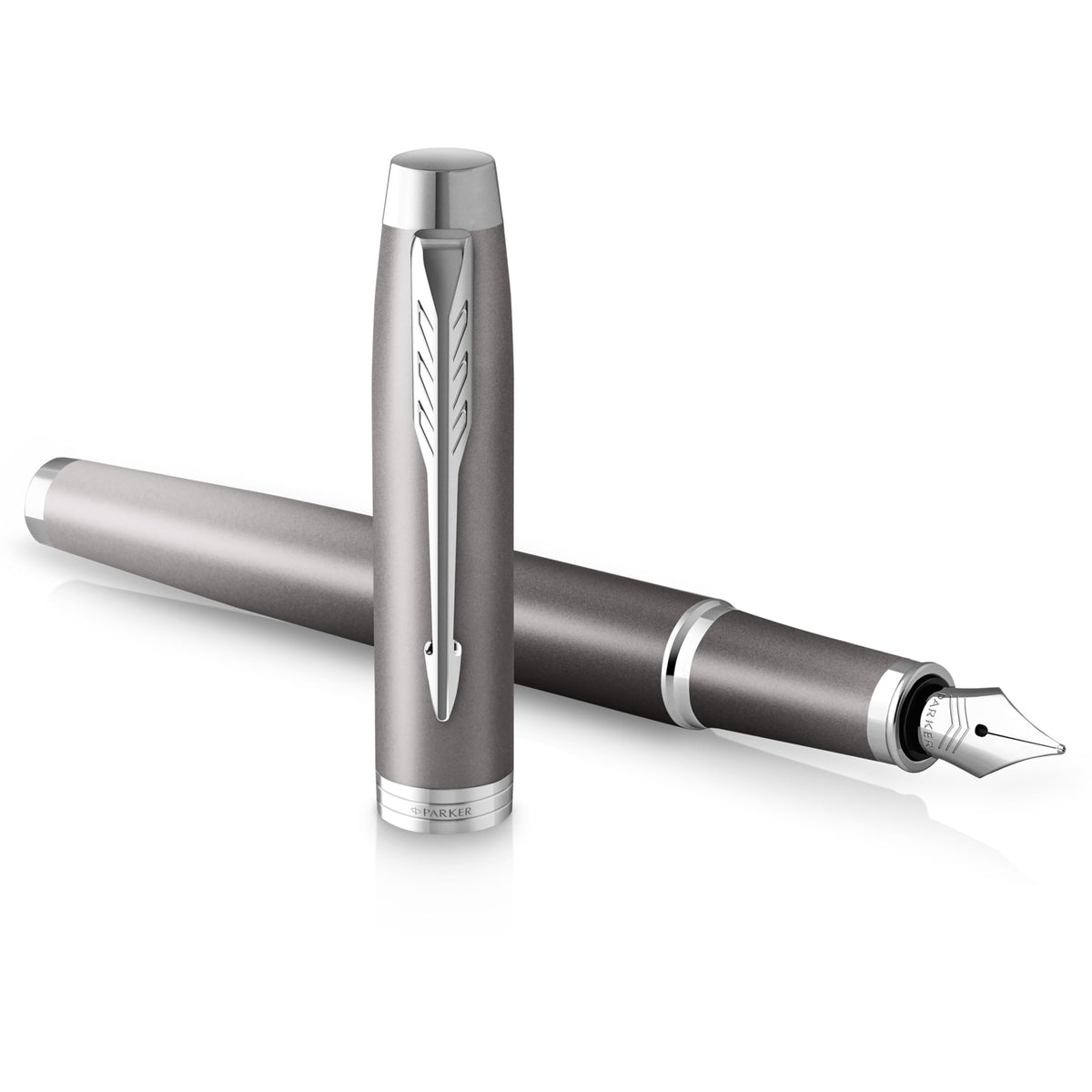 PARKER IM Writing Rituals Fountain Pen, Grey Finish with Gradient, Chrome Trims, Medium Nib, Blue