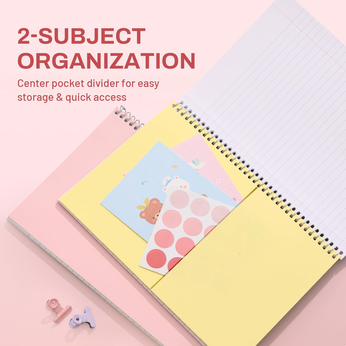 SUNEE Spiral Notebook, 2-Subject, College Ruled Paper, 6" x 9-1/2", 80 Sheets, Spiral Notebooks for