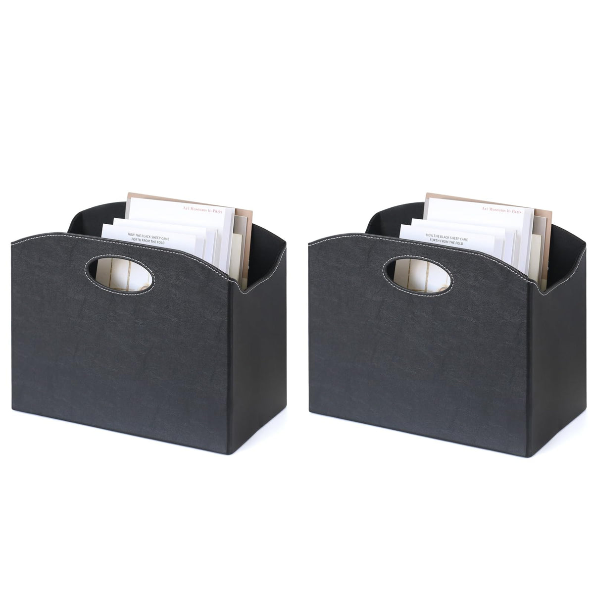 EZDeco Magazine Holder Foldable Magazine Rack Floor PU Leather File Holder Newspaper Book Storage