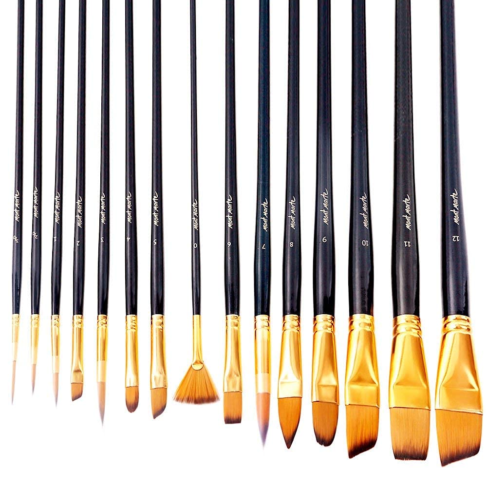 Mont Marte Art Paint Brushes Set, Great for Watercolor, Acrylic, Oil-15 Different Sizes Nice Gift