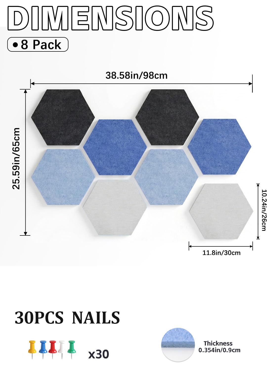 Uoisaiko 8-Pack Hexagon Felt Bulletin Board Tiles, Cork Board Alternative