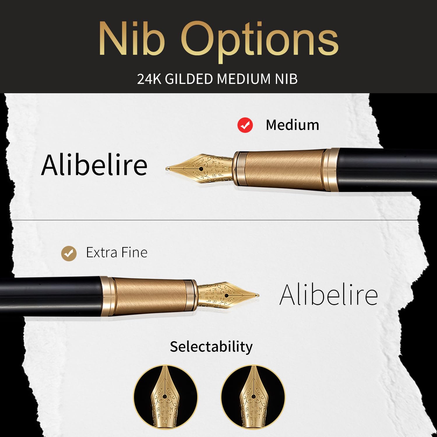 HDDNB Black Luxury Fountain Pen Set for Men and Women with Gift Box, 24K Gold Finish and Gilded