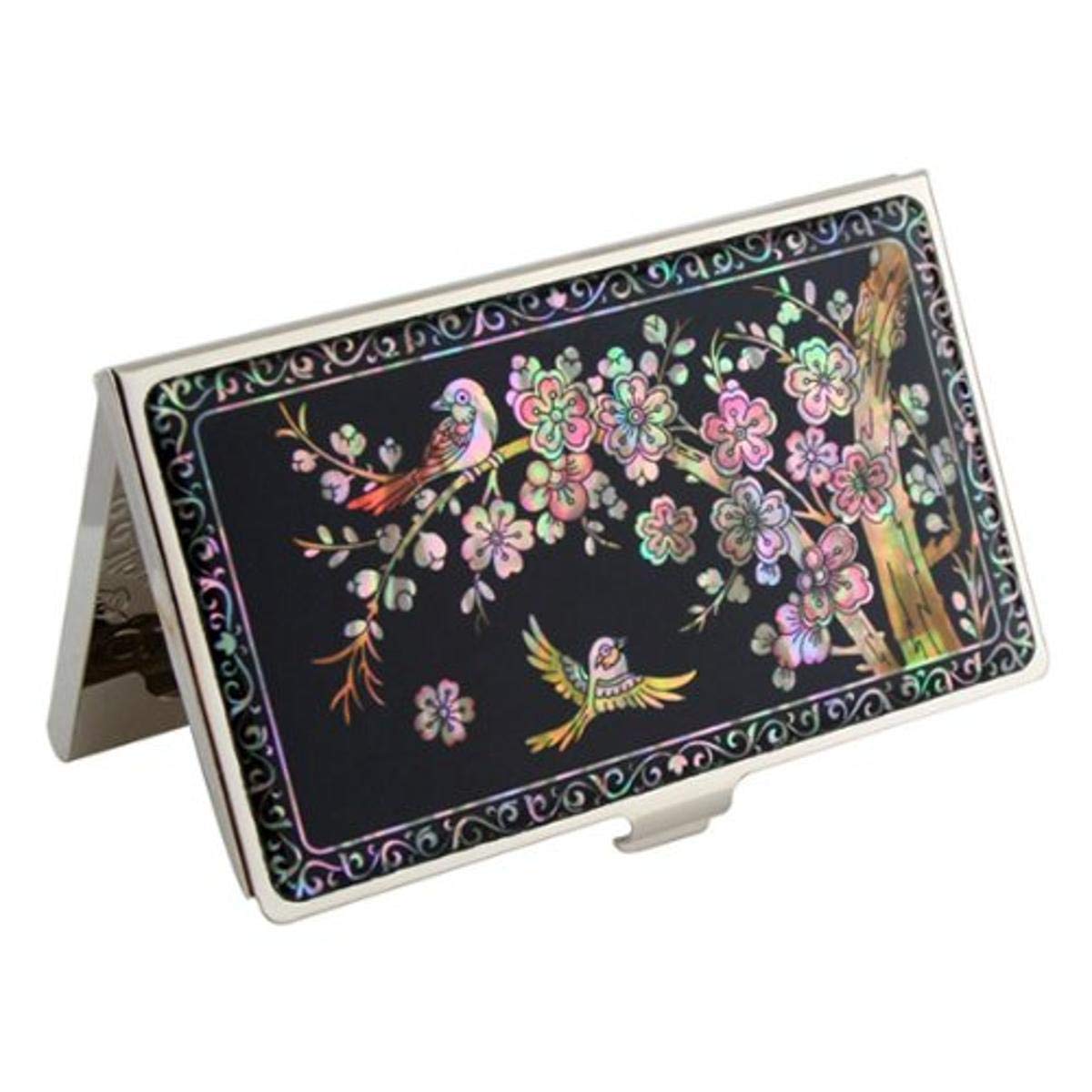 Antique Alive Mother of Pearl Design RFID Blocking Protection Business Card Case, Credit Card
