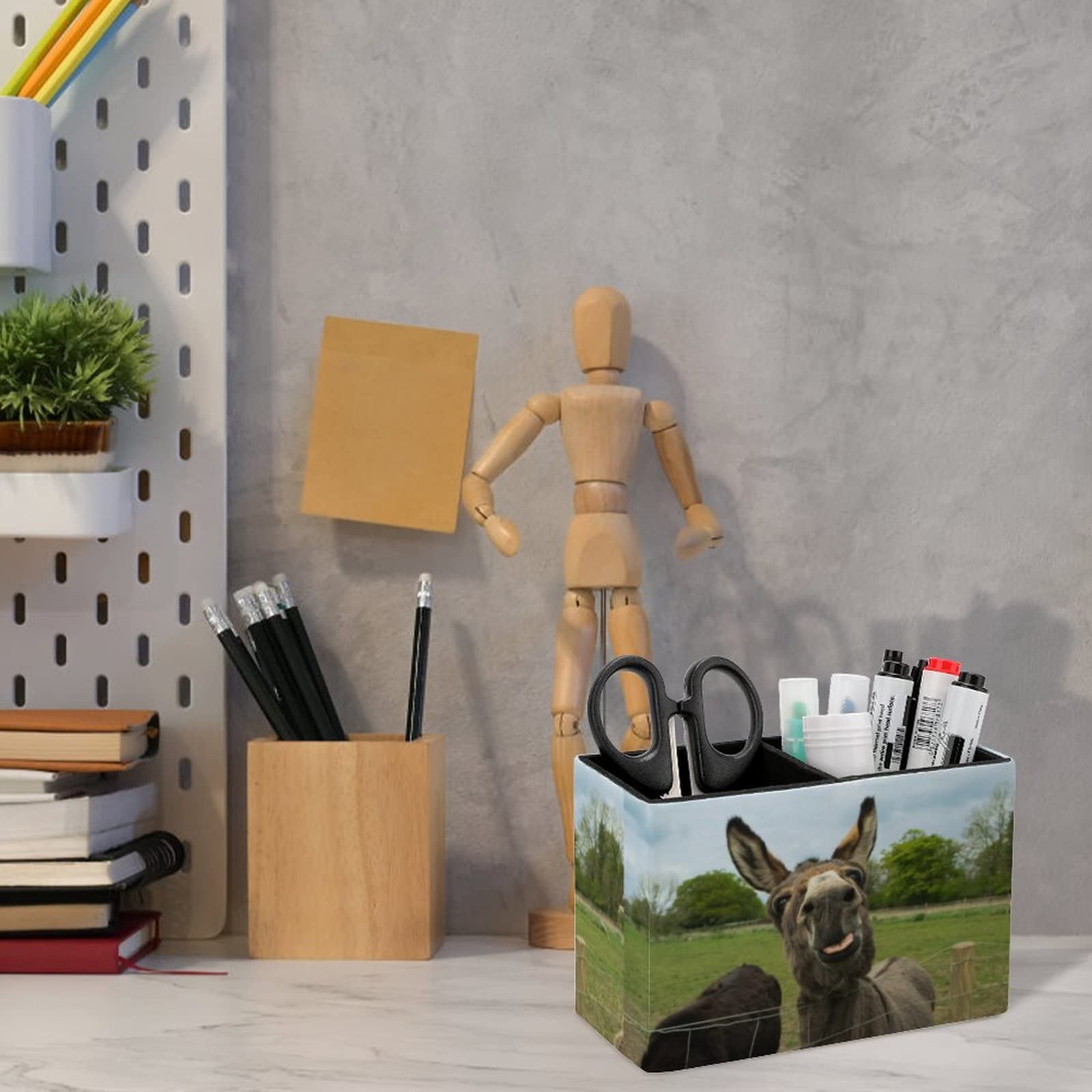 Niapessel Pencil Holder for Desk, Brown Furry Donkey Pen Holder Storage Desktop Pen Organizer Desk