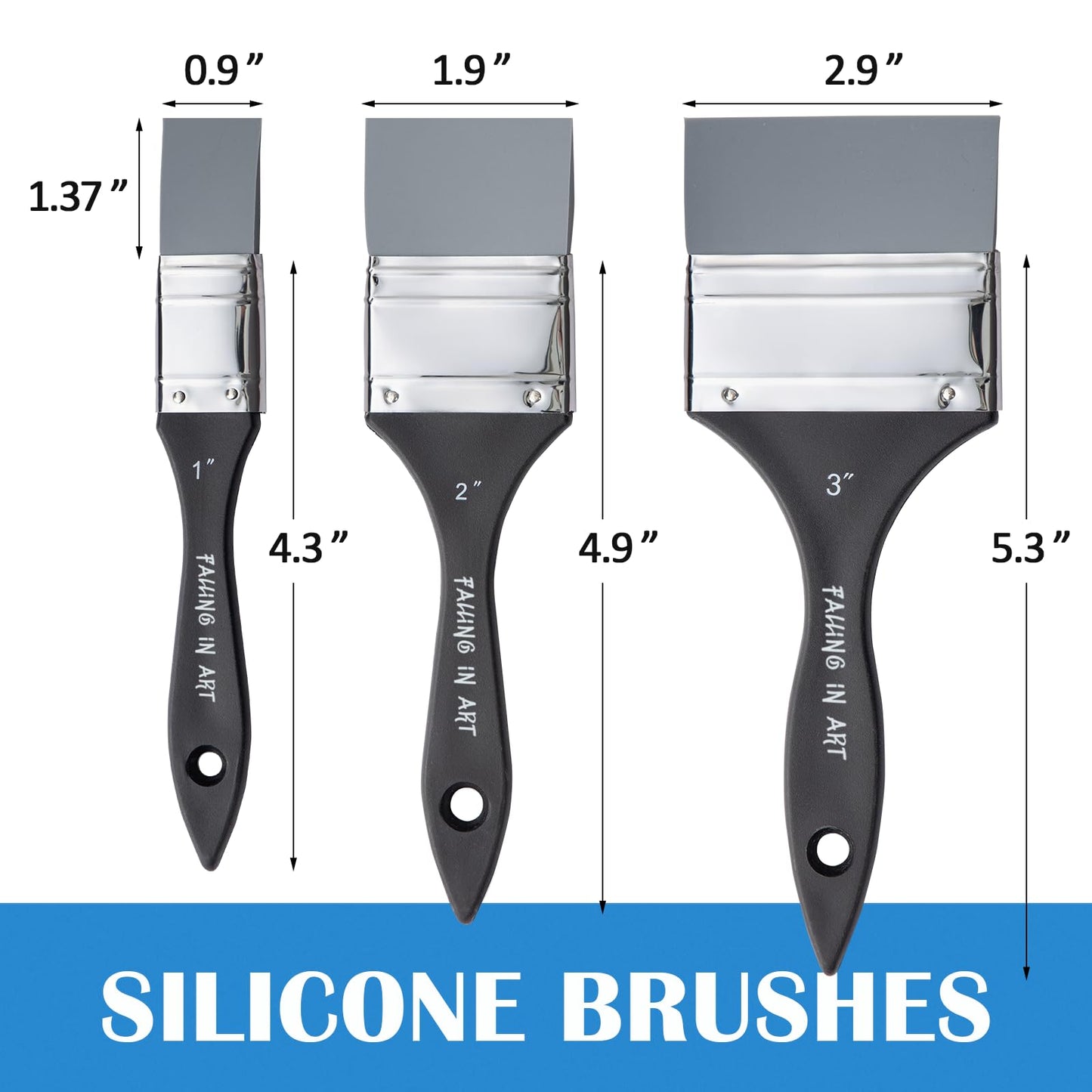 Falling in Art 3Pcs Silicone Paint Brush Set, Flat Shaped Painting Tool