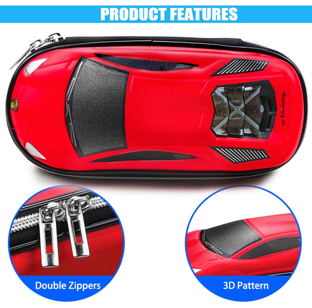 Surpop Supercar Pencil Case, EVA Hard Shell for Kids and Teens, Red